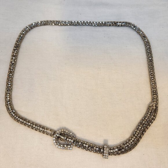 Rhinestone Silver Toned Thin Belt Size 30